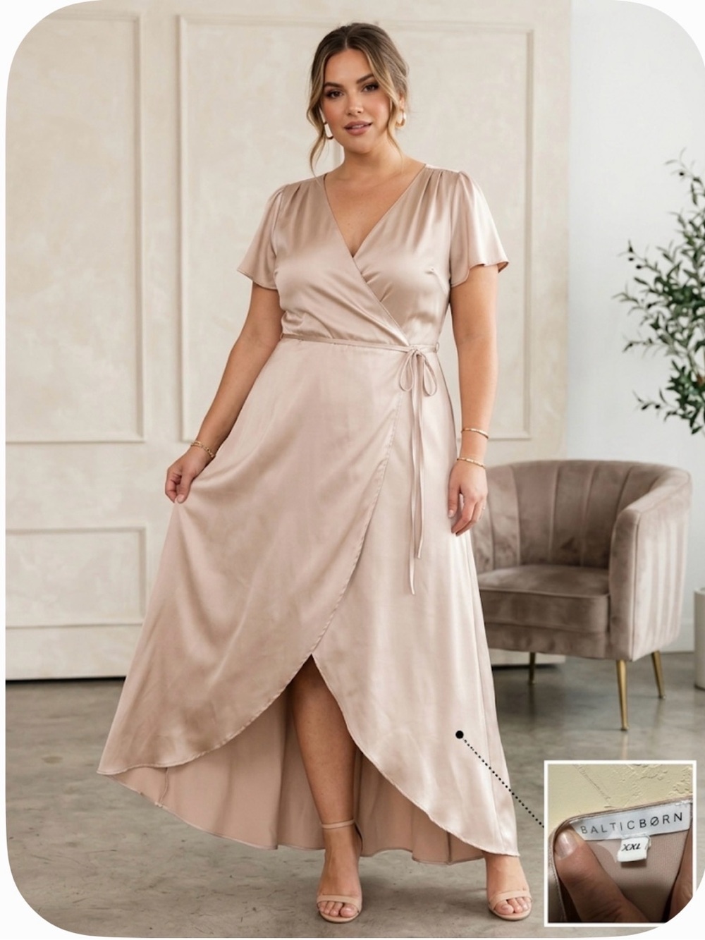 Baltic Born Blush Pink High-Low Wrap Maxi Dress